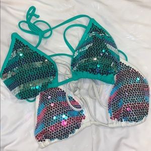 Sequin triangle bikini tops